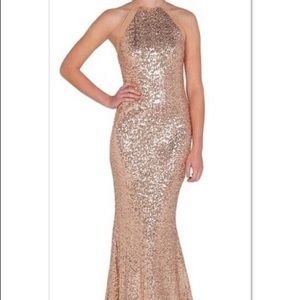 Badgley Mischka blush Gold Sequence Dress